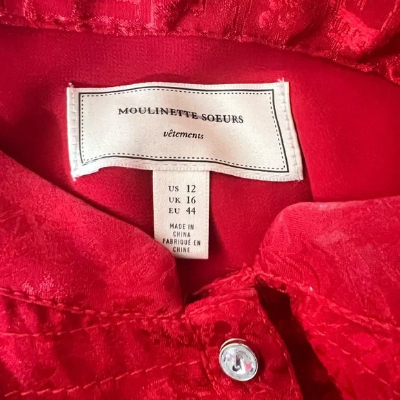 Anthropologie Moulinette Soeurs Vibrant Red puff Sleeve Blouse Size 12 - Picture 3 of 6